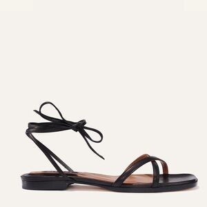 Margaux Black Leather Ankle-Tie Sandals